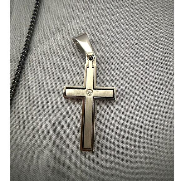 Chisel Titanium .03ct. Diamond Accent Cross Necklace